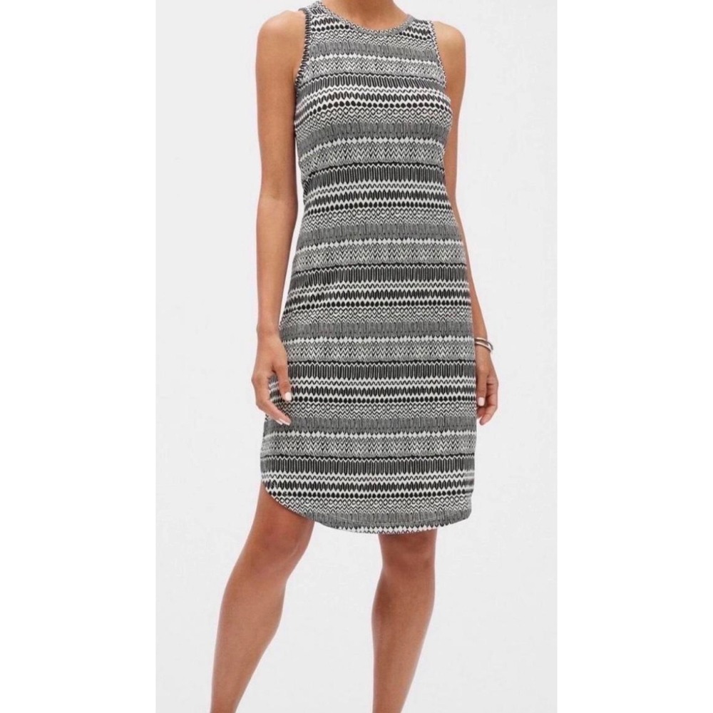 Banana Republic Womens Black White Geometric Ikat Twist Back Sheath Dress Medium
